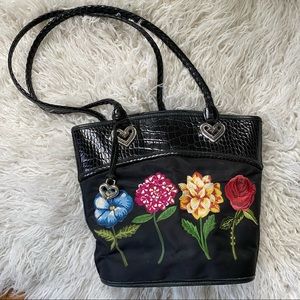 BRIGHTON COLLECTIBLES Floral Black Leather Bag